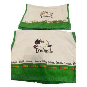 Set of 2 Ireland Tea Towels Sheep Baaa White Green NWOT